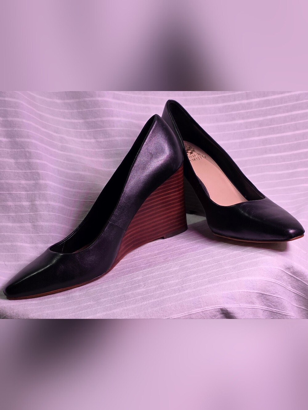 Vince Camuto Black Leather Wedge Pumps Size 6.5/37